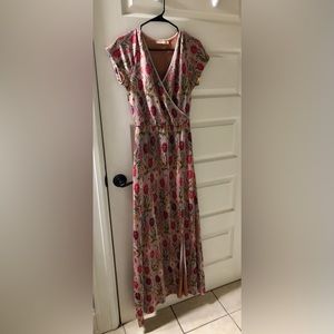 Anthropologie Floral Metallic Midi Dress